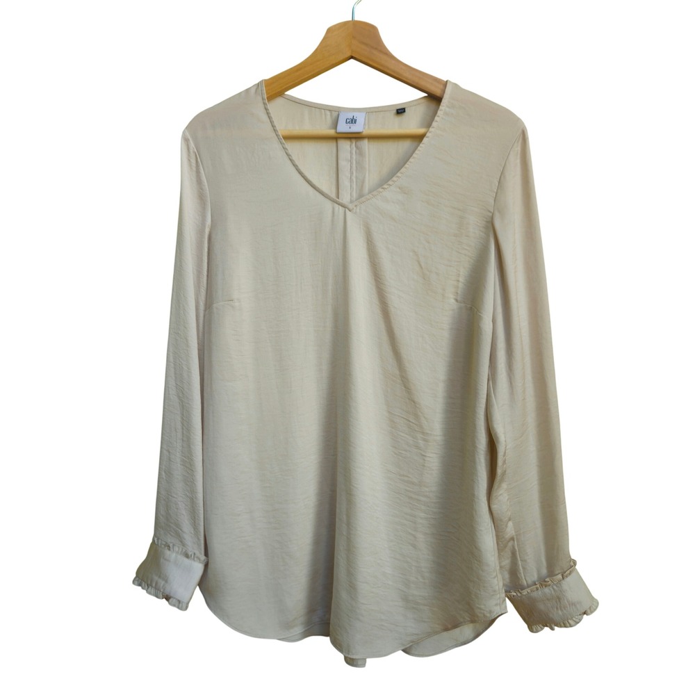 Cabi Blouse Champagne Cream Ruffle Cuff Sz Small Victorian Quiet Luxury Workwear